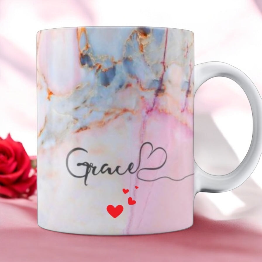 Taza blanca efecto metal holográfico. Personaliza tu taza con tu imagen y tu frase favorita.