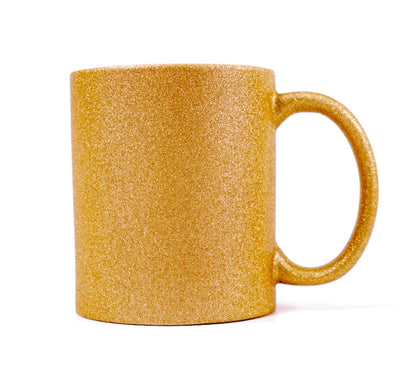 Taza de cerámica con purpurina personalizable.